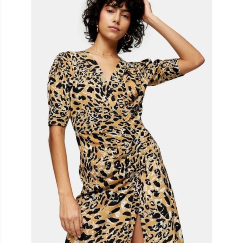 NWOT Leopard Print Mock Wrap Midi Dress - Picture 6 of 6